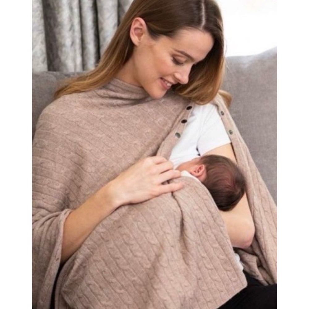 Seraphine Luxury Lambswool Cashmere Viscose Cable Knit Nursing Shawl Scarf EUC